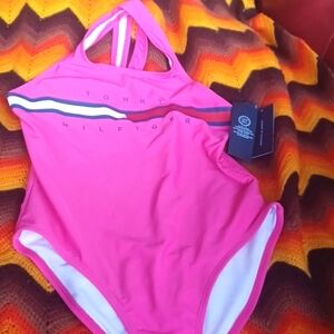 NWT Tommy Hilfiger Girls Swimsuit One Piece Hygienic Lining 50+UPF Size XLARGE